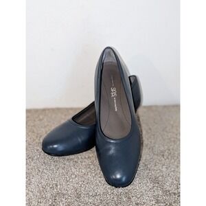 SAS Shoes Navy Blue Leather Low Block Heel Pumps Made in Italy‎ Womens 8M